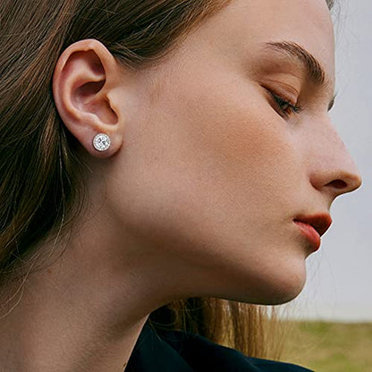 MILACOLATO S925 Sterling Silver Stud Earrings for Women Men Hypoallergenic 18K Gold Plated Cubic Zirconia Earrings Studs Brilliant Simulated Diamond Halo Earring for Sensitive Ears - style: 18K White Gold Plated Earrings - Standard Size CZ
