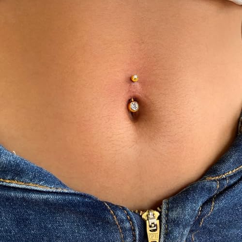 2pcs 14k Gold Filled Belly Button Rings, 14G 8mm/10mm/12mm Threaded Barbell Belly Button Piercing, Navel Ring Piercing Jewelry - color: 14K GF-2pcs-Heart CZ-12mm