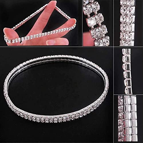 Fesciory Heart Rhinestone Ankle Bracelets for Women, Adjustable Silver Plated Shiny Tennis Anklets, Twinkle Cubic Zircon Imitation Diamond Anklet Foot Chain Jewelry Gifts - color: Single Row Rhinestone