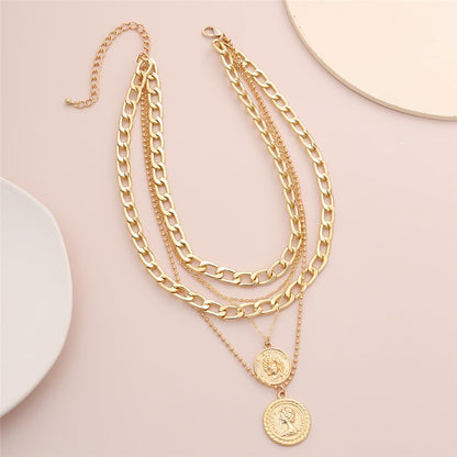Todenb Layered Gold Pirate Necklace for Women Chunky Chain Pirate Jewelry 80s 90s Coin Pendant Necklace Pirate Costume Accessories - color: Two cir g