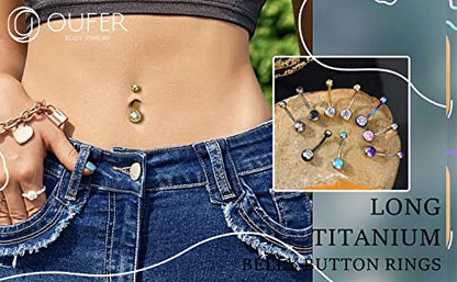 OUFER Titanium Belly Button Rings, Internally Threaded Belly Ring, Round CZ Navel Rings for Women Men - color: Gold, size: 1.6*14MM