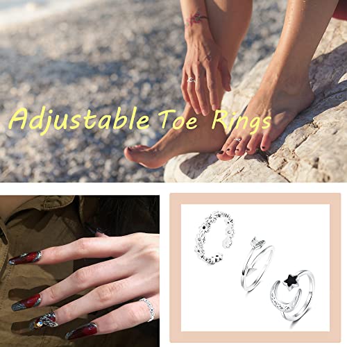 Staligue 20pcs Adjustable Toe Rings Set for Women Fingers Joint Tail Summer Beach Arrow Flower Open Rings Foot Jewelry - color: Silvery