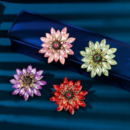 Sparkling Rhinestone Flower Brooch Pin Fashion Crystal Sunflower Brooch Floral Lapel Pins Red/Green/Purple/Pink Crystal CZ Broochs Large Flower Pin Clothes Hat Bag Dress Broochs Wedding Bridal Jewelry for Women - color: Pink