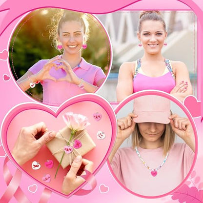 64 Pcs Breast Cancer Awareness Resin Charms, Pink Ribbon Heart Charm | 8 Styles, Breast Cancer Conversation Heart Pendants, DIY Crafts, Bracelet Necklace Earrings Jewelry Making, Decorations - style: Breast Cancer Awareness Style
