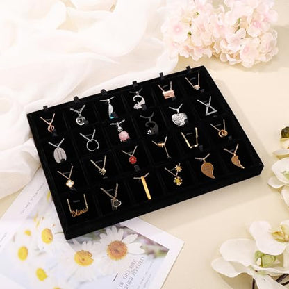 24 Grid Jewelry Tray Velvet Jewelry Display Tray with Removable Dividers | Jewelry Organizer Stackable Trays for Earrings Necklaces Bracelet Rings Display Showcase - Black - color: Black