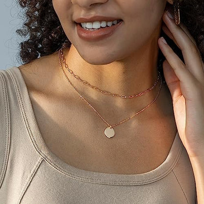 Layered Necklaces for Women - 14K Dainty Gold Plated Layering Chokers Necklaces Set Multilayer Delicate Necklace Trendy Adjustable Long Layered Necklaces for Women - style: 18 Disc Necklace