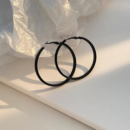 Hoop Earrings for Women Leather Hoop Earrings-Medium/Large Hoops-Lightweight hoop - color: Black