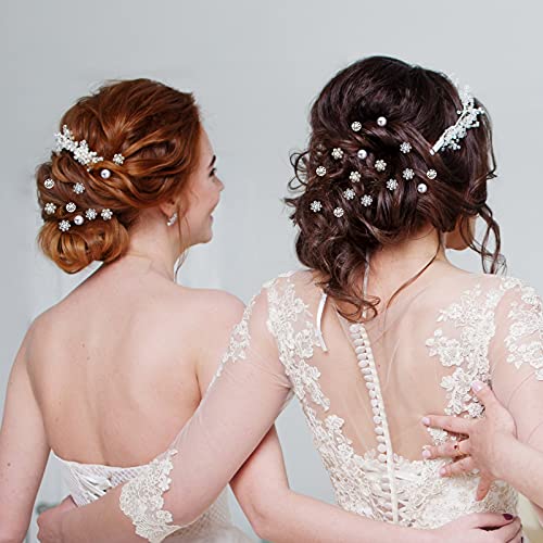 MTLEE 40 Pcs Rhinestone Hair Pins for Women Silver Flower Pearl | Hair Pins Decorative U Shape Diamond Wedding Hairs Accessories for Prom Brides Bridesmaids Women