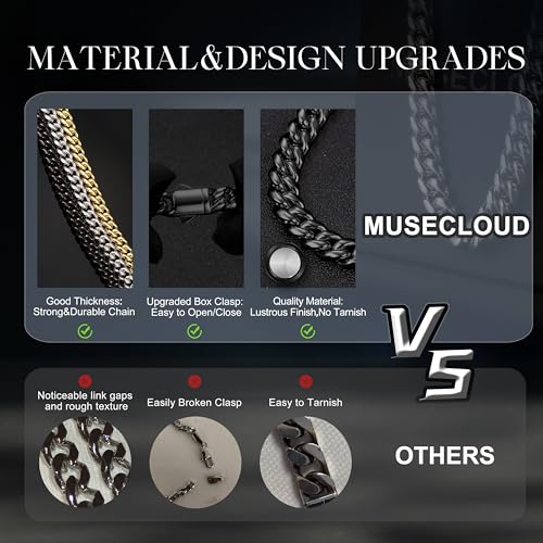 Gold Cuban Link Chain for Men Mens Stainless Steel Miami Curb Chains Necklace 5/8/10/12/14mm Thick Real Gold/Silver/Black Plated Diamond Cut Non-Tarnish Jewelry Trendy Gifts 16-30 Inch with Gift Box - color: 10mm Width - Black Plated, size: 20 in (51 cm)A