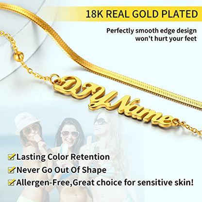 ChainsHouse Double Layer Anklet Bracelet for Women,Adjustable Chain Anklets Stackable Dainty Anklets,Stainless Steel/Gold Plated/Black Ankle Jewelry Gifts - color: B-Gold Plated-Snake Chain
