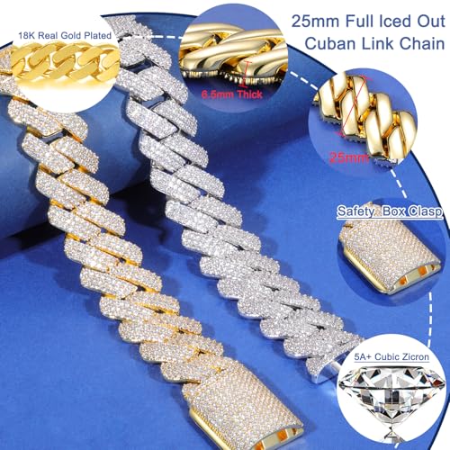 Ucciyo 30MM/25MM Cuban Link Chain for Men, Luxury Iced Out Diamond Chain | Luxurious Diamond-Simulated, Large Miami Cuban Style, 18K Gold Plated - color: 25MM-Gold, size: 28 Inch