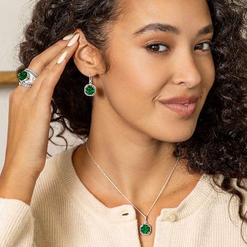 JEAN RACHEL JEWELRY 925 Sterling Silver Prong Solitaire Ring | Raised crown engagement style ring mounting a precision faceted brilliant Cubic Zirconia solitaire over stacked silver rows. - color: Emerald CZ