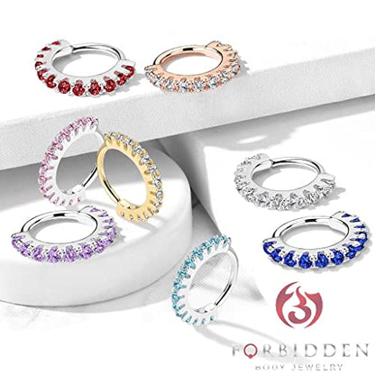 Forbidden Body Jewelry 16-20g 8mm CZ Lined Plated Brass Bendable Nose Ring and Cartilage Hoop (Choose Gauge/Plating/Color) - style: 20g - Platinum Plated (Purp)