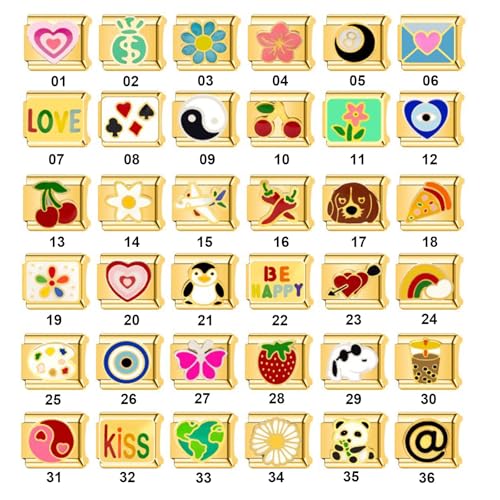 Italian Charms Bracelet Sets Heart Brascelet,18 of Charms and Opening Tools (8 Random Pattern and 10 Blank Modules) - style: 1 Set-Flower-Golden