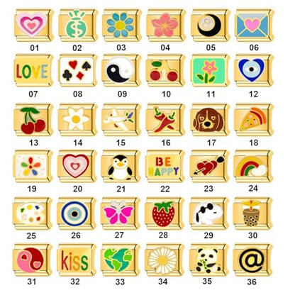 Italian Charms Bracelet Sets Heart Brascelet,18 of Charms and Opening Tools (8 Random Pattern and 10 Blank Modules) - style: 1 Set-Flower-Golden