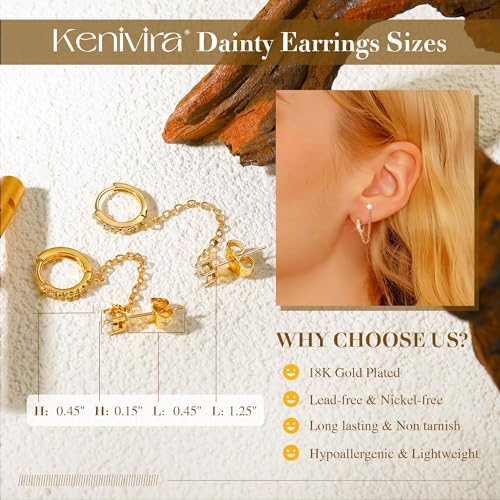 Kenivira Gold Pearl Hoop Earrings for Women | 18K Gold Huggie Dangle Earrings | Lightweight Small Hoop Earrings - color: Link-CZ & Hoop & Stud