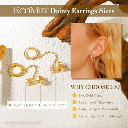Kenivira Gold Pearl Hoop Earrings for Women | 18K Gold Huggie Dangle Earrings | Lightweight Small Hoop Earrings - color: Link-CZ & Hoop & Stud