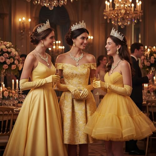 Tondiamo Bridal Jewelry Accessories Set Wedding Crystal Tiaras Crown Teardrop Necklace Earrings Satin Gloves for Women Queen Princess Birthday Prom Pageant Wedding Party - color: Gold