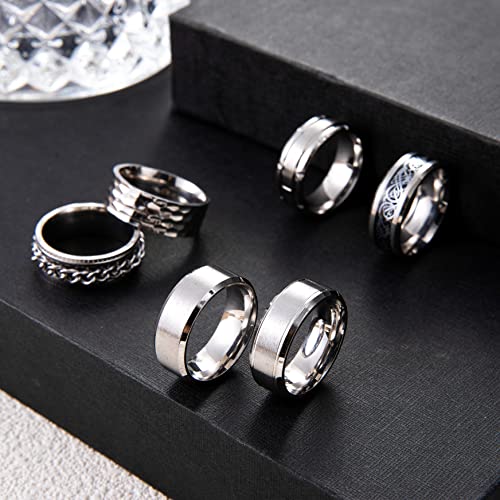 9Pcs Stainless Steel Band Rings for Men Women Fidget Anxiety Relief Rings Spinner Ring Wedding Promise Rings Set - color: Silver