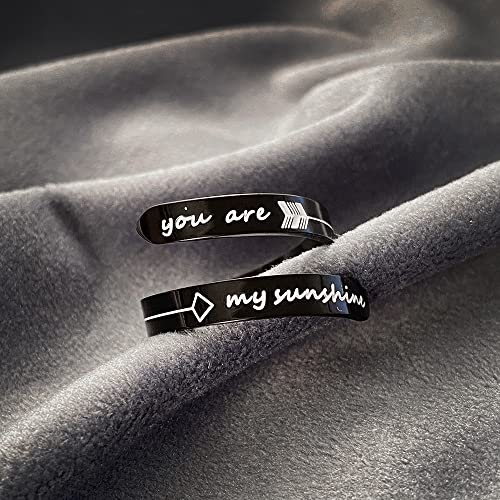 Opening Black Keep Going ring Stainless Steel Adjustable Never give up Jewelry Inspirational Opening Stacking Cute Hiphop Band - style: You are My sunshine