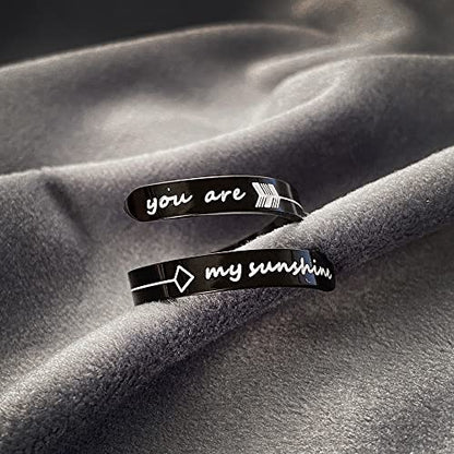 Opening Black Keep Going ring Stainless Steel Adjustable Never give up Jewelry Inspirational Opening Stacking Cute Hiphop Band - style: You are My sunshine