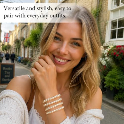 30 PCS Pearl Bracelets for Women, Stretch Bridesmaid Faux Pearl Beaded Bracelets Set, Bulk Wedding Bridal Party Favor Jewelry Gifts(White) - color: 30 Beige