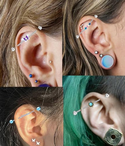 TIANCI FBYJS 7-16pcs 14G Stainless Steel Industrial Piercing Barbell Earring Cartilage Body Jewelry 38mm 1&1/2 Inch Industrial Piercing Bar for Women Men Snake Chain Dangle - color: mix 16pcs