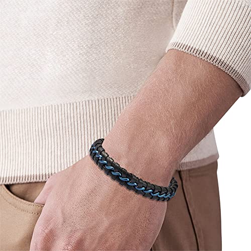 Men's Braided Genuine Leather Wristband Cuff Bracelet - color: Blue