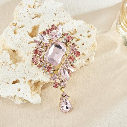 YOQUCOL Retro Austrian Crystal Big Brooch Pin for Women Large Flower Shape Brooches Lapel Pins for Sweater,Coat Dress Accessories - color: B-Pink