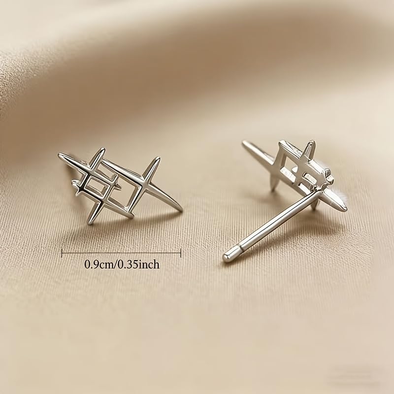 Gold Plated Minimalist Geometric Cross Star Stud Earrings with Hypoallergenic Stainless Steel Posts for Daily and Party Wear