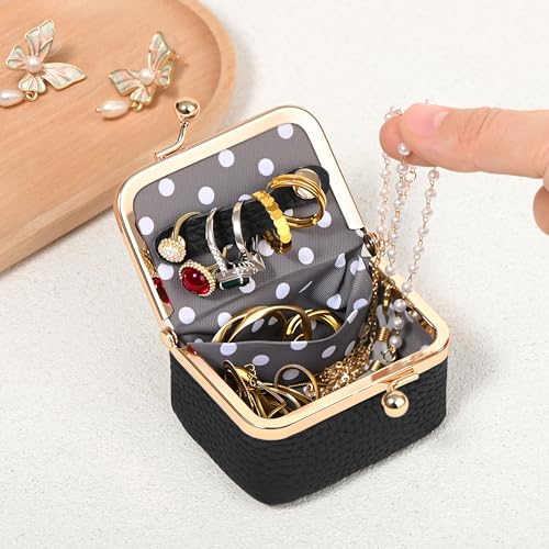 Zivyes Mini Jewelry Box Travel Small Coin Purse Organizer Case Genuine Leather Tiny Size (black 2.9 inches long) - color: Black-Standard