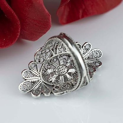 Filigranist 925 Sterling Silver Artisan Made Handcrafted Lace Embroidery Filigree Art Women Cocktail Statement Ring - style: Long