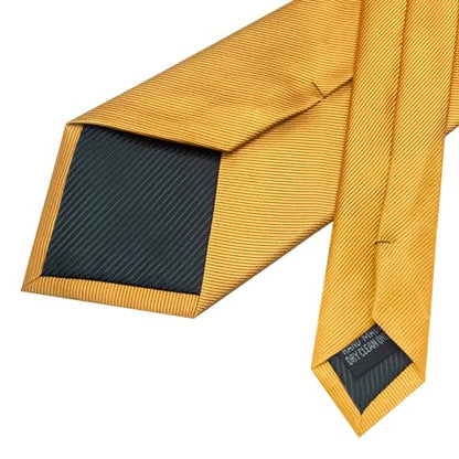 JEMYGINS Formal Necktie Solid Color Tie and Pocket Square with Tie Clip Lapel Pin Sets for Men 4PCS - color: Gold