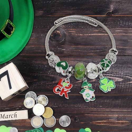 Charm Bracelets for Womens,Exquisite Cute Cartoon Friendship Silver Bracelets Stainless Steel Bangle, Womens Jewelry Suitable for Holiday Gifts and Birthday Gifts - color: z-St. Patrick's Day Bracelet