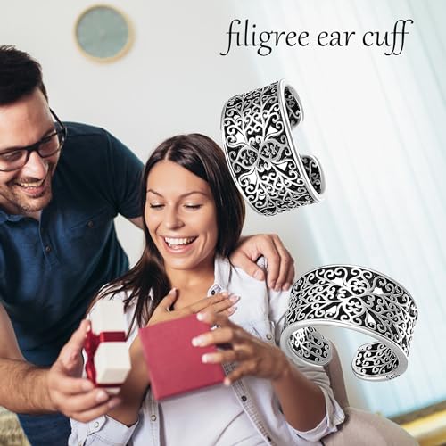 Celtic Knot/Celtic Knot/Bat/Filigree Viking Earrings 925 Sterling Silver Non Piercing Ear Cuff Earrings Cool Earring Cuff for Women Men - color: filigree-A