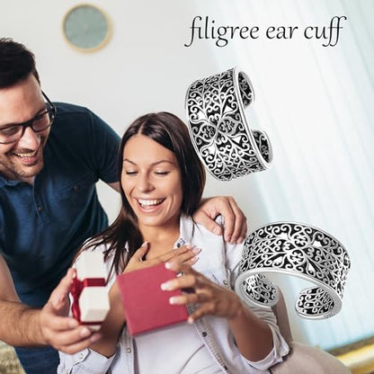 Celtic Knot/Celtic Knot/Bat/Filigree Viking Earrings 925 Sterling Silver Non Piercing Ear Cuff Earrings Cool Earring Cuff for Women Men - color: filigree-A