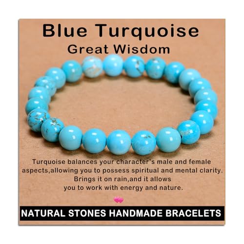 AD Beads Handmade Gemstone Stretch Elastic Bracelet Crystal Healing Reiki Nature's Beauty and Spiritual Essence Unisex (8mm, Blue Turquoise (Great Wisdom)) - color: Blue Turquoise (Great Wisdom), size: 8mm