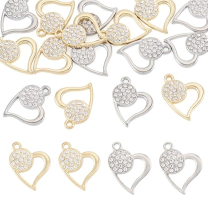Elecrelive Crystal Heart Charms Rhinestone Heart Pendants Valentine Charms for Necklace Bracelet Earring Wedding Jewelry - color: Platinum, Golden