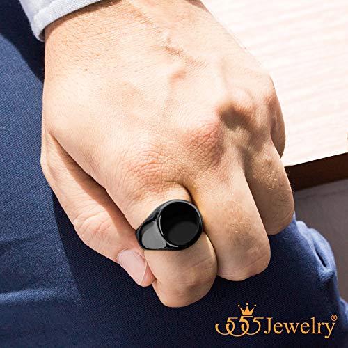 555Jewelry Stainless Steel Solid Plain High Polish Round Signet Ring for Men - color: Black