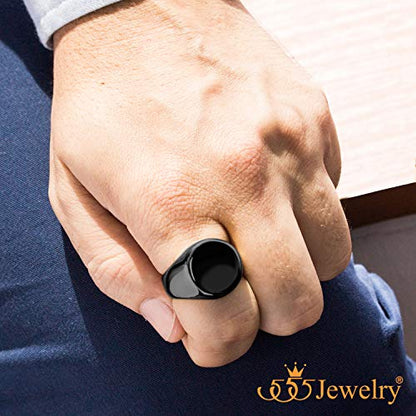 555Jewelry Stainless Steel Solid Plain High Polish Round Signet Ring for Men - color: Black