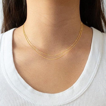 CHESKY 14K Gold Plated Silver Dainty Satellite Choker Necklace for Women | Layered Beaded Chain Necklace, Thin Choker Jewelry, Dainty Gold necklace, Minimalist Trendy Jewelry, Daily Gift for Women - style: Satellite Dot-GD