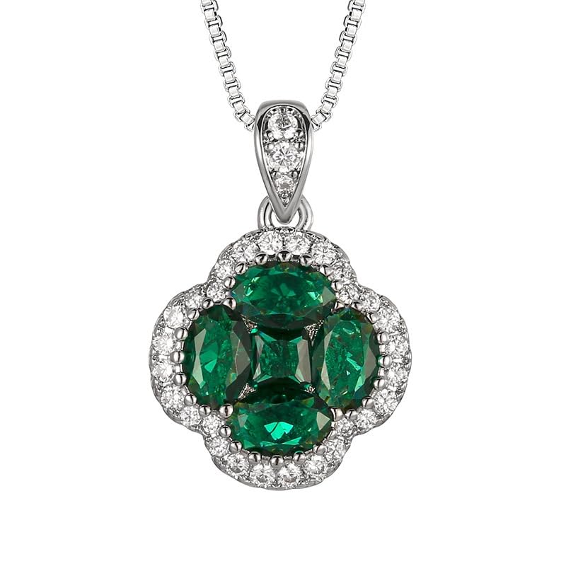 Green/Blue Zircon 4-Leaf Clover Jewelry Set – Necklace, Ring, Earrings – Women's Wedding & Evening Gift for Wife, Girlfriend, Mother – Comes with Gift Box - color: Green Necklace