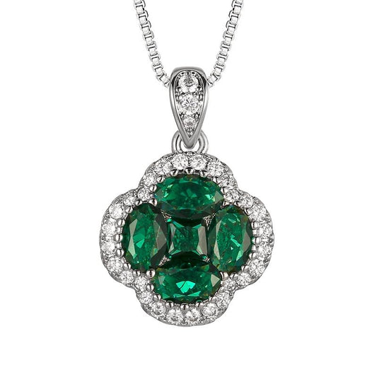Green/Blue Zircon 4-Leaf Clover Jewelry Set – Necklace, Ring, Earrings – Women's Wedding & Evening Gift for Wife, Girlfriend, Mother – Comes with Gift Box - color: Green Necklace