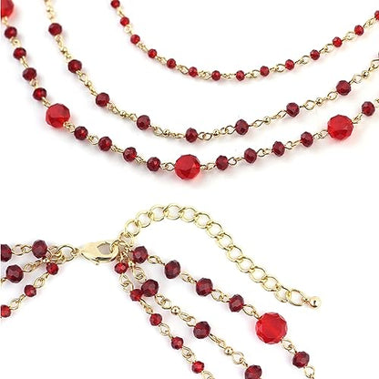 Firstmeet Long Chain Multi Layer Fashion Glass Beads Handmade Necklace for Women - color: TMRed-j