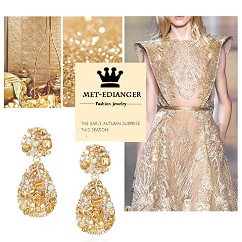 Rhinestone Statement Earrings Teardrop Costume Earrings Cluster Crystal Chandelier Drop Dangle Earrings for Women - color: Champagne