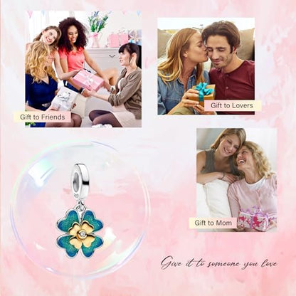 S925 Bead Pendant Charms for Bracelets Necklaces, Compatible with Pandora, Jewelry Making DIY - style: St.Pat-Four-Leaf Clover Charm 14K Gold Plated
