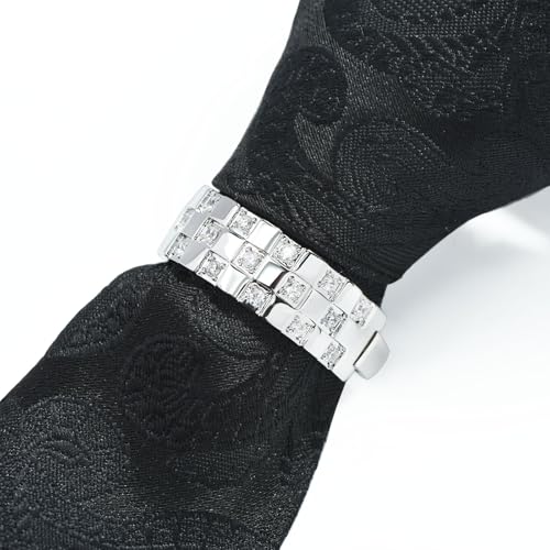 Sparkling Crystal Men's Neck Tie Ring Tie Clasp Necktie Clips Holder Tie Accessories with Box for Wedding Jewelry Gift - style: Silver Clips with Crystal Square