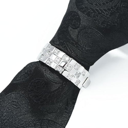 Sparkling Crystal Men's Neck Tie Ring Tie Clasp Necktie Clips Holder Tie Accessories with Box for Wedding Jewelry Gift - style: Silver Clips with Crystal Square