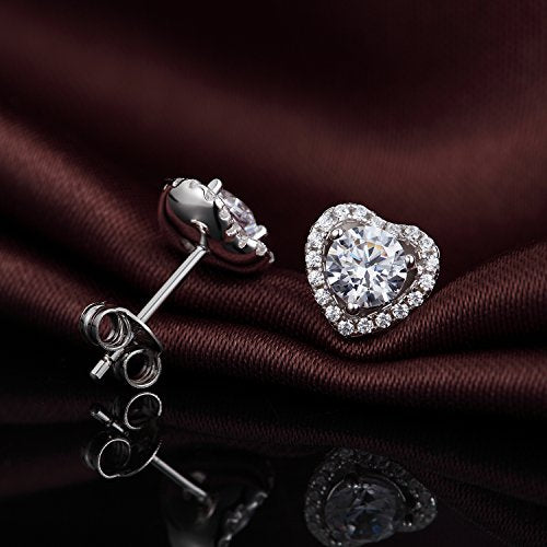 925 Sterling Silver Bezel Stud Earrings for Women Hypoallergenic Cubic Zirconia Stud Earrings for Unisex - style: 1-Heart Studs