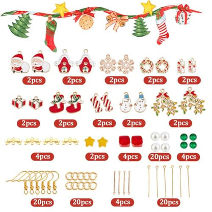 SUNNYCLUE 1 Box DIY 10 Pairs Christmas Charms Enamel Snowflake Charms Earrings Making Starter Kit Snowman Santa Claus Christmas Socks Pendants Star Bead Red Green Beads for Jewelry Making Kits - color: 8-diy-10 Pairs Christmas Enamel Earrings